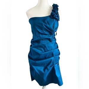 Eureka Teal One Shoulder Ruched Cocktail Dress Size 2X Made in USA